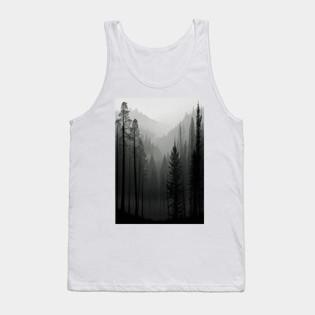 Misty Pine Trees in a Spooky Forest Tank Top by CursedContent